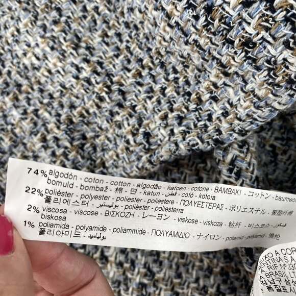 ZARA WOMEN’S SIZE SMALL TWEED BLOUSE TOP WITH FAUX PEARL *MISSING BUTTON* - Picture 13 of 14